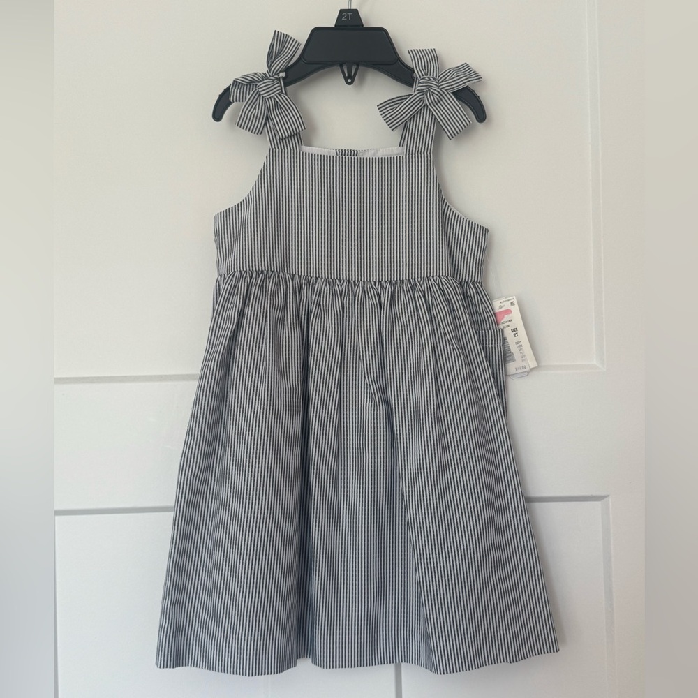 Toddler Black/white striped Dress w/ bows